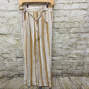 Rewind Mustard Yellow Striped Linen Blend Tie Waist Wide Leg Pants